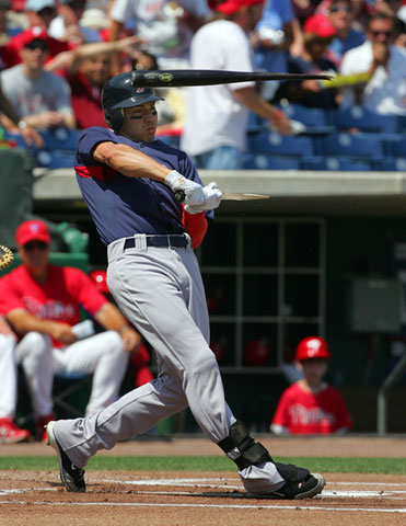 Jacoby Ellsbury of the Red Sox breaks his bat